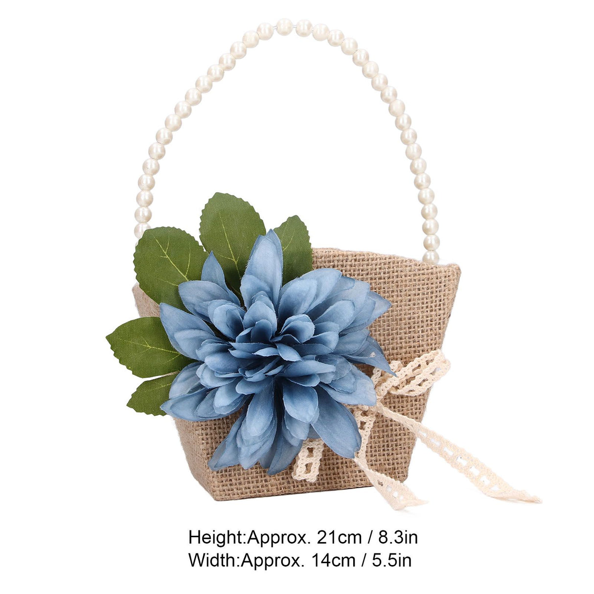 Flower Girl Basket Retro Linen Lovely Appearance Pearl Handle Light Weight Pearl Portable Flower Basket for WeddingsNumber 1