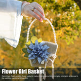 Flower Girl Basket Retro Linen Lovely Appearance Pearl Handle Light Weight Pearl Portable Flower Basket for WeddingsNumber 1