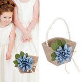 Flower Girl Basket Retro Linen Lovely Appearance Pearl Handle Light Weight Pearl Portable Flower Basket for WeddingsNumber 1 - Extra Image