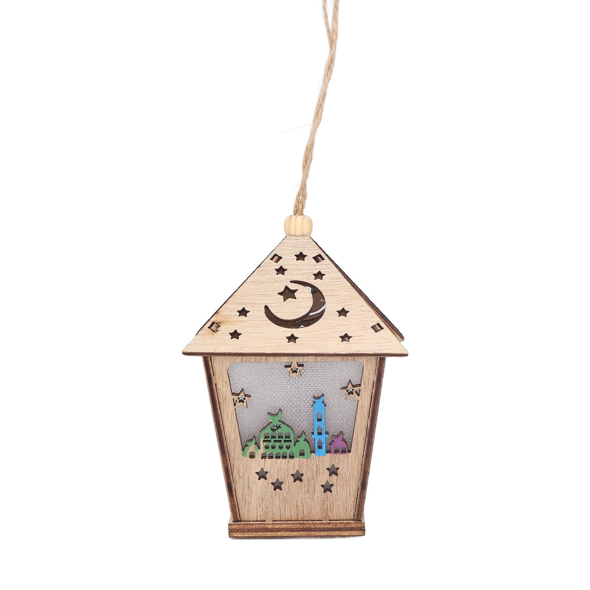 Ramadan Lamp Three Dimensional House Shape Unique Design Hanging Light Wooden Decorative Lamp Crafts Ornaments