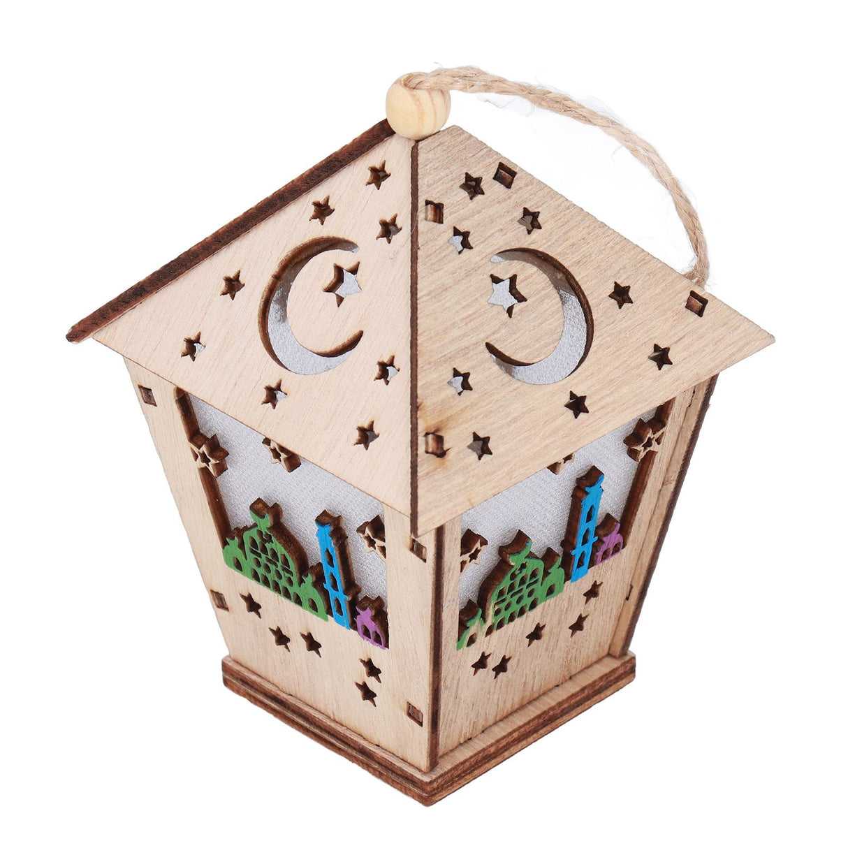 Ramadan Lamp Three Dimensional House Shape Unique Design Hanging Light Wooden Decorative Lamp Crafts Ornaments