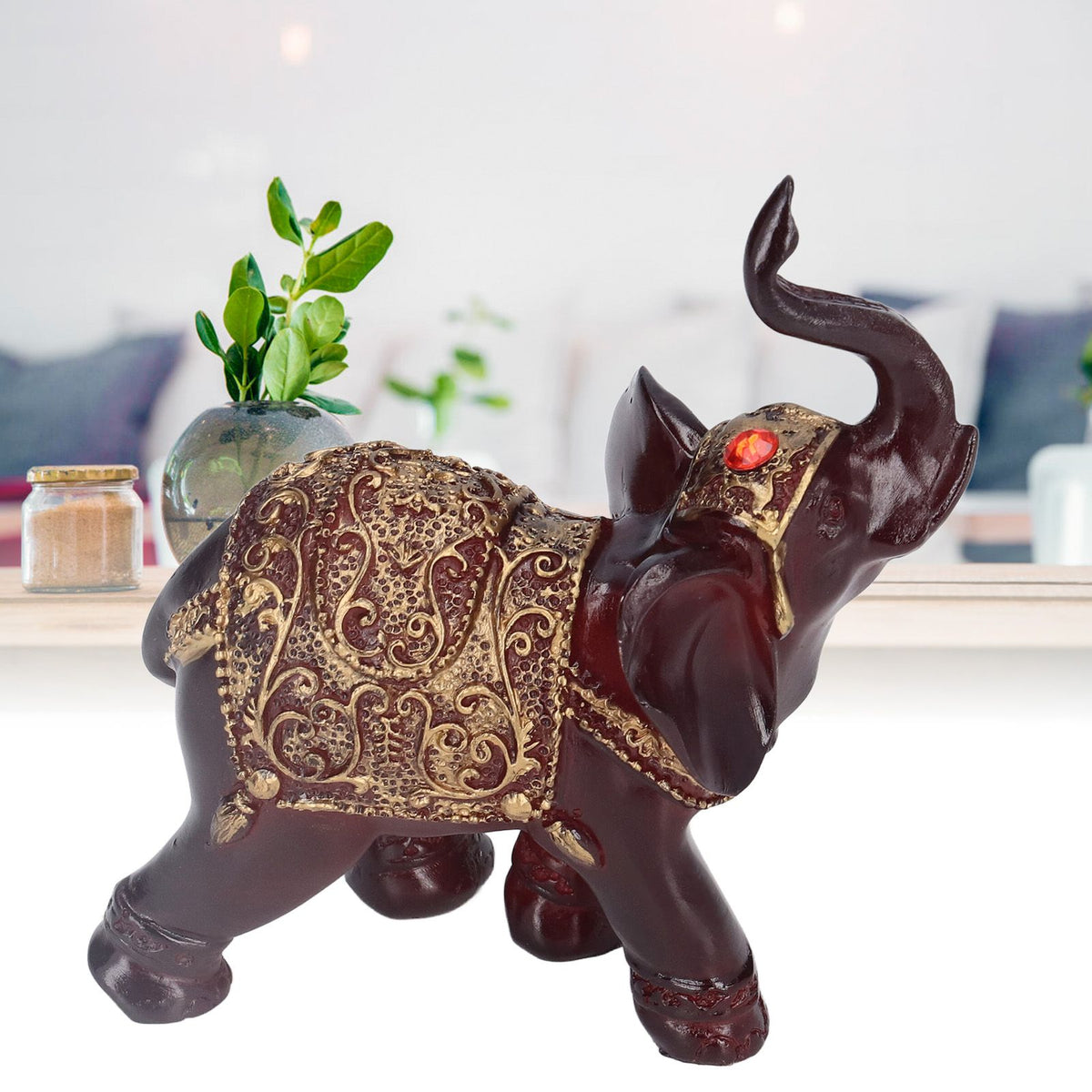 Elephant Figurines Durable Resin Delicate Texture Retro Style Symbolize Power Good Luck Prosperity Elephant Statue