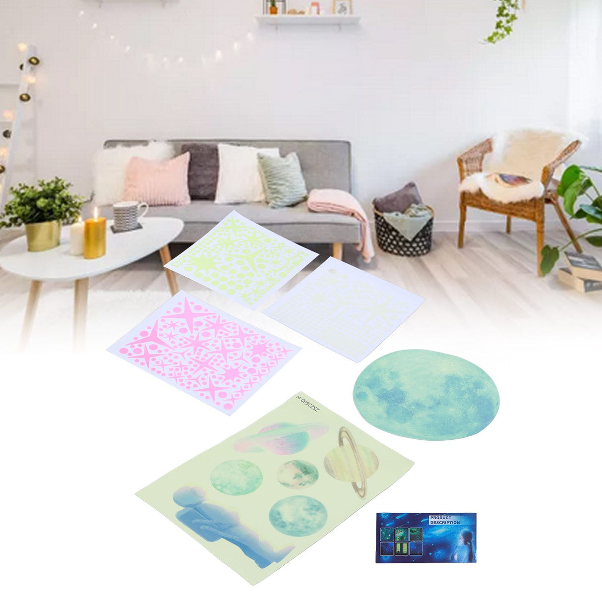 Glowing Stars Astronaut Wall Decals Solar System Planets Stickers for Kids Girls Boys Bedroom Decoration