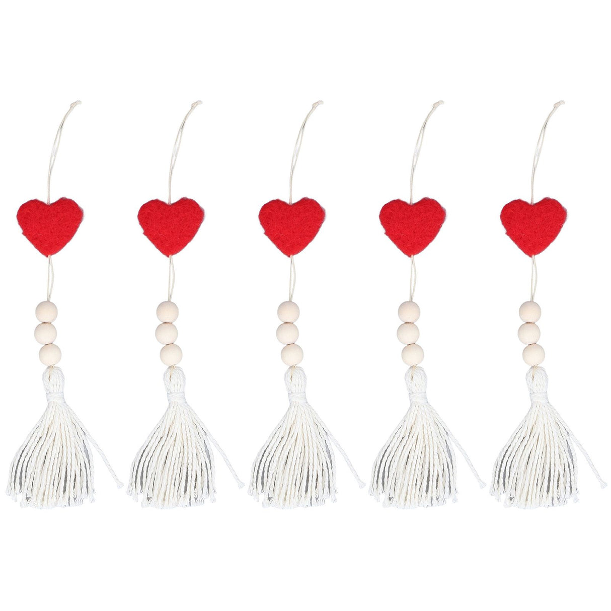 5Pcs Tassel Pendant Heart Design Light Weight Bohemian Tassel Cute Keychains for Home Car Wall Decoration GiftsRed