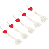 5Pcs Tassel Pendant Heart Design Light Weight Bohemian Tassel Cute Keychains for Home Car Wall Decoration GiftsRed - Top-Down View