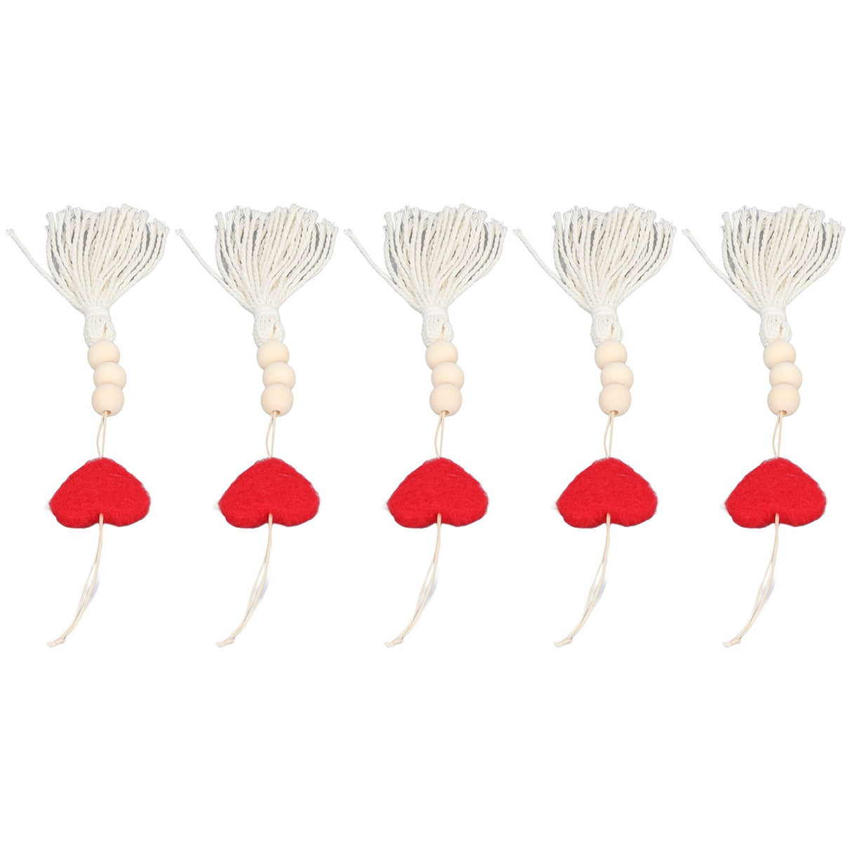 5Pcs Tassel Pendant Heart Design Light Weight Bohemian Tassel Cute Keychains for Home Car Wall Decoration GiftsRed