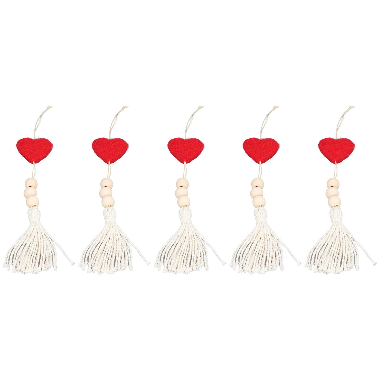 5Pcs Tassel Pendant Heart Design Light Weight Bohemian Tassel Cute Keychains for Home Car Wall Decoration GiftsRed