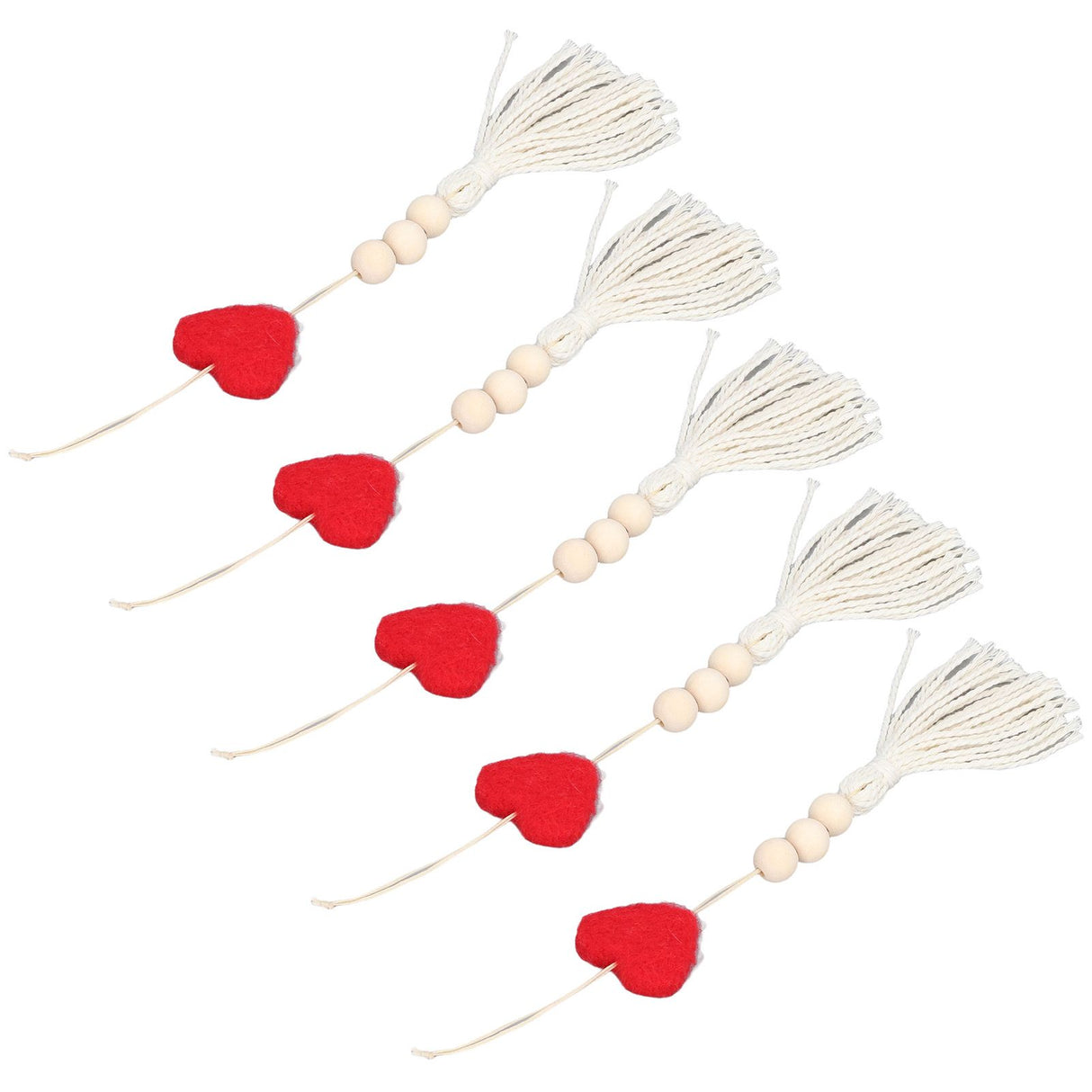 5Pcs Tassel Pendant Heart Design Light Weight Bohemian Tassel Cute Keychains for Home Car Wall Decoration GiftsRed