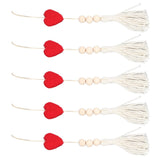 5Pcs Tassel Pendant Heart Design Light Weight Bohemian Tassel Cute Keychains for Home Car Wall Decoration GiftsRed