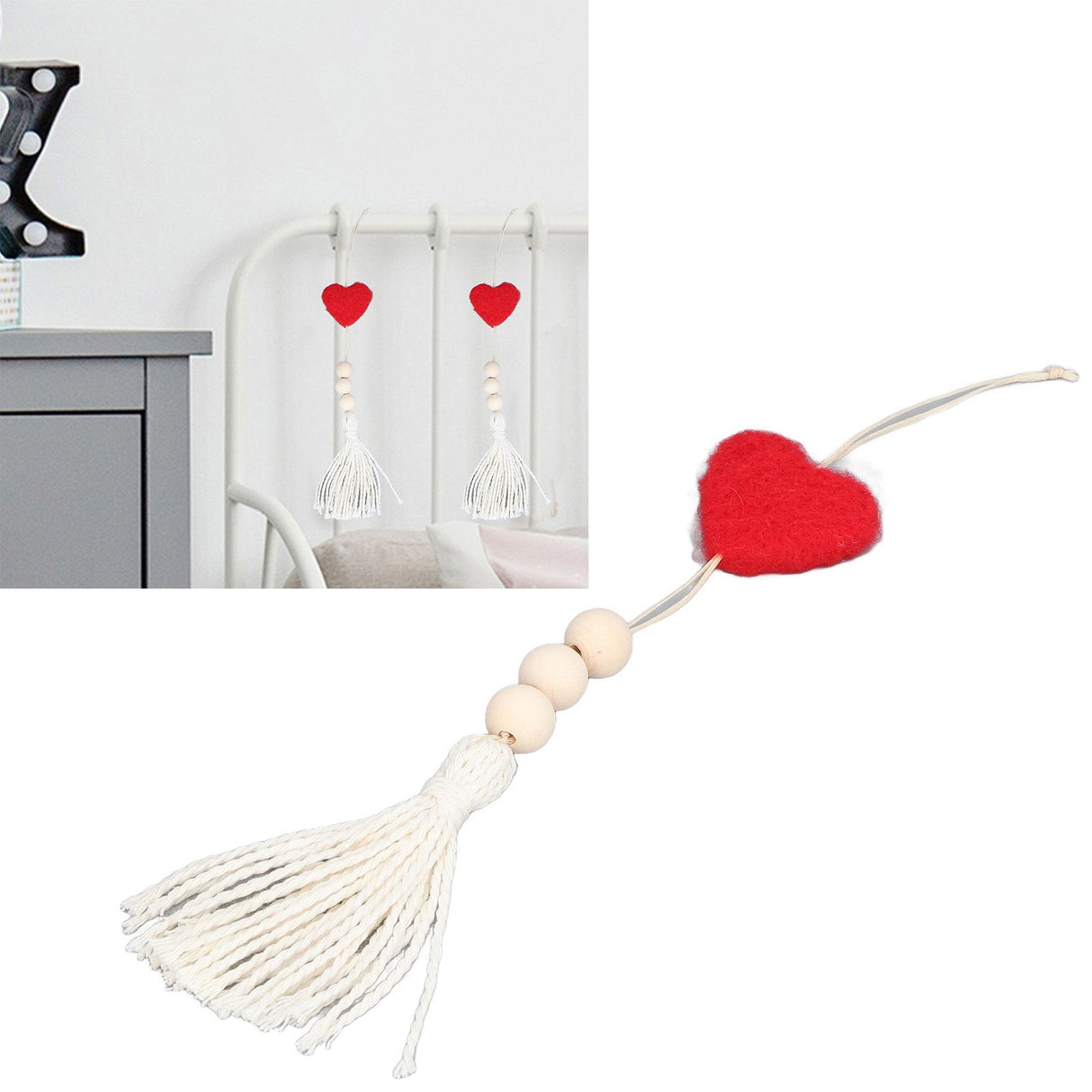 5Pcs Tassel Pendant Heart Design Light Weight Bohemian Tassel Cute Keychains for Home Car Wall Decoration GiftsRed