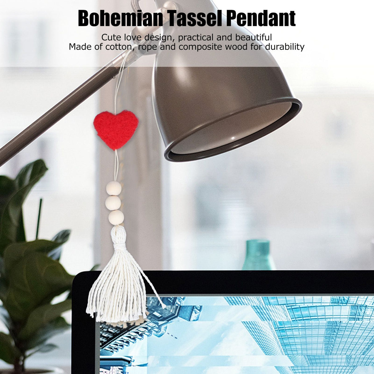 5Pcs Tassel Pendant Heart Design Light Weight Bohemian Tassel Cute Keychains for Home Car Wall Decoration GiftsRed