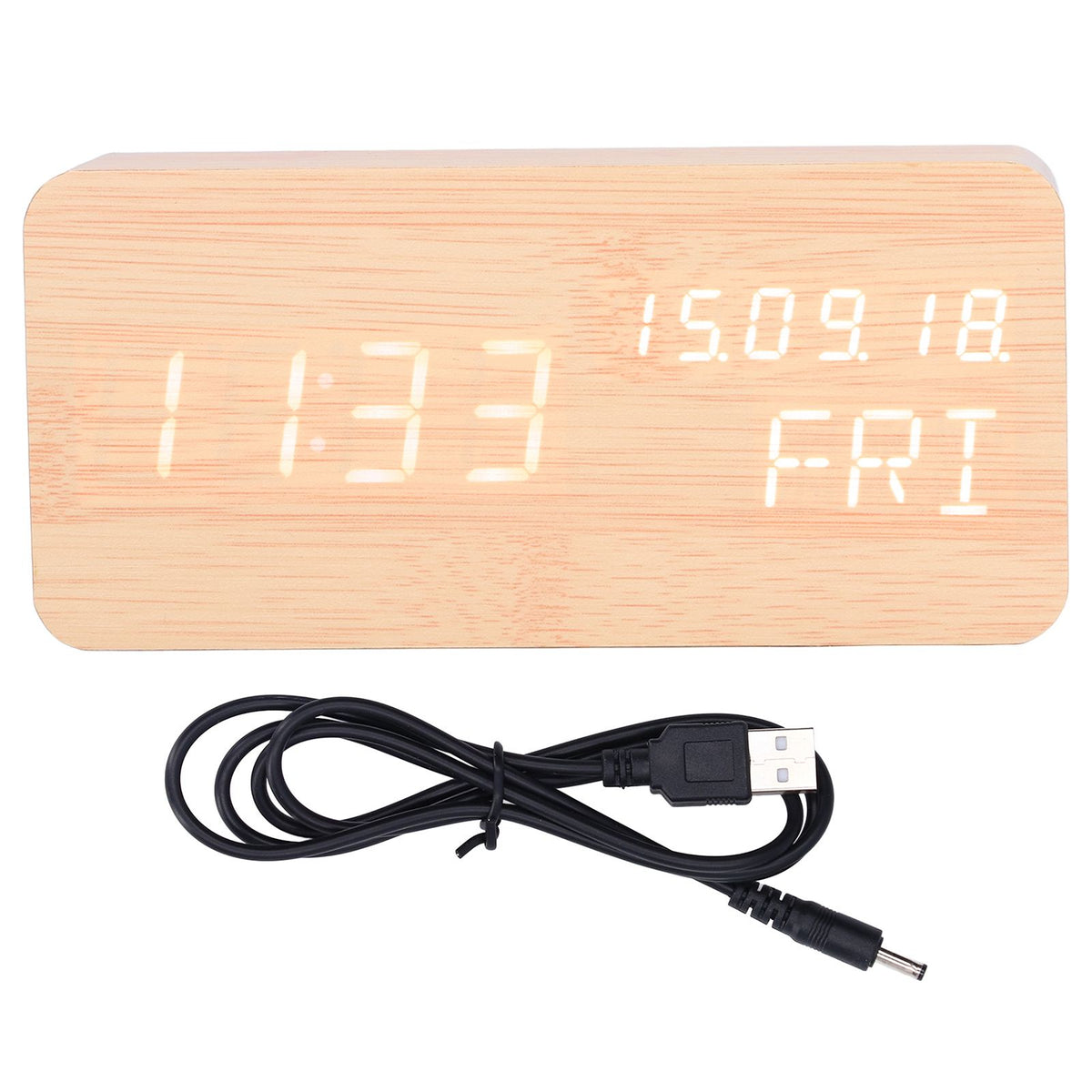 LED Digital Alarm Clock Wooden Alarm Clock Sound Control 3 Brightness Adjustment for Living Room Office