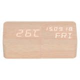 LED Digital Alarm Clock Wooden Alarm Clock Sound Control 3 Brightness Adjustment for Living Room Office - Rear View
