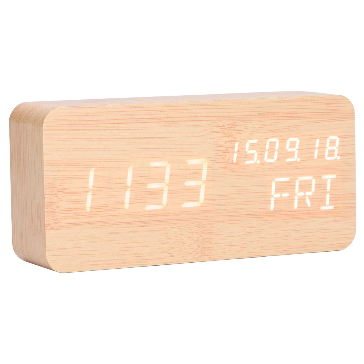 LED Digital Alarm Clock Wooden Alarm Clock Sound Control 3 Brightness Adjustment for Living Room Office
