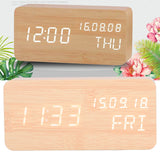 LED Digital Alarm Clock Wooden Alarm Clock Sound Control 3 Brightness Adjustment for Living Room Office - Extra Image