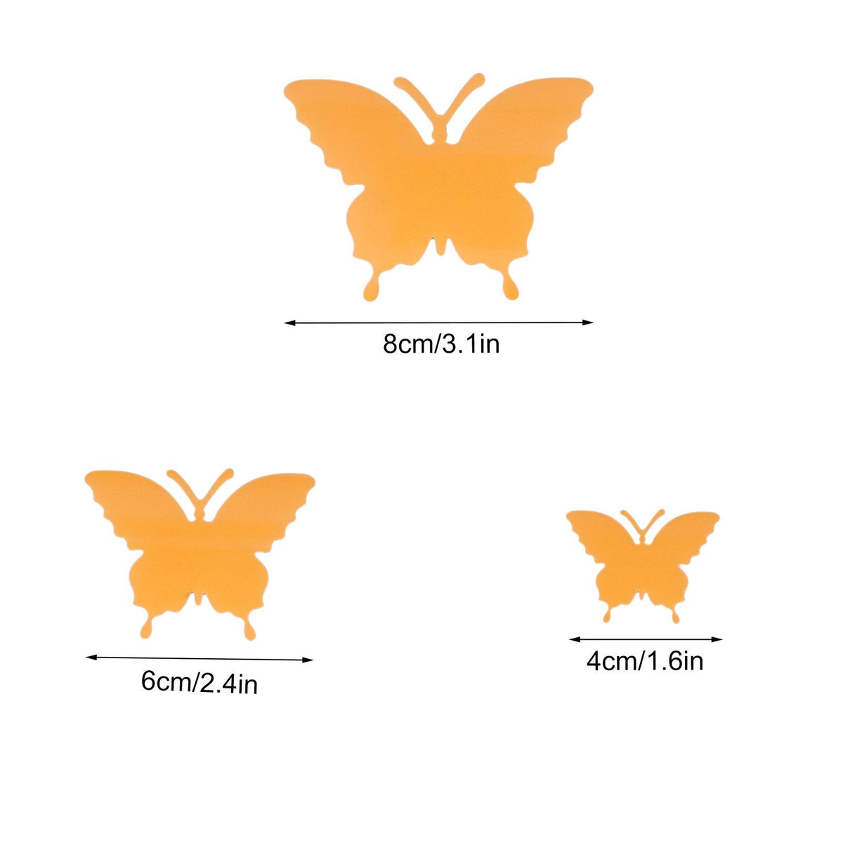 2set Luminous Stickers PVC Material 3D Stereoscopic Insect Patterns Easy Detachable Orange 3 Size Wall Decal for Room