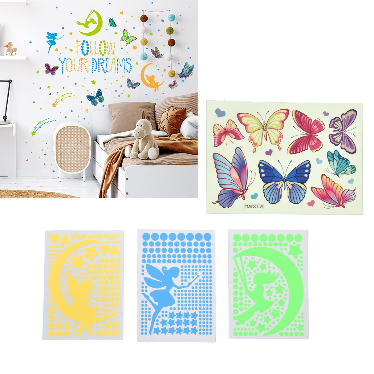 4Pcs Wall Stickers PVC Material Self Adhesive Luminous Design Cute Exquisite Wall Paper Decor