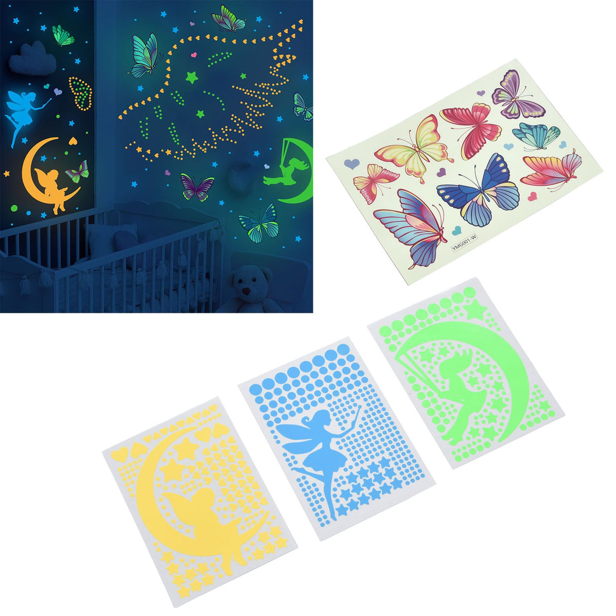 4Pcs Wall Stickers PVC Material Self Adhesive Luminous Design Cute Exquisite Wall Paper Decor