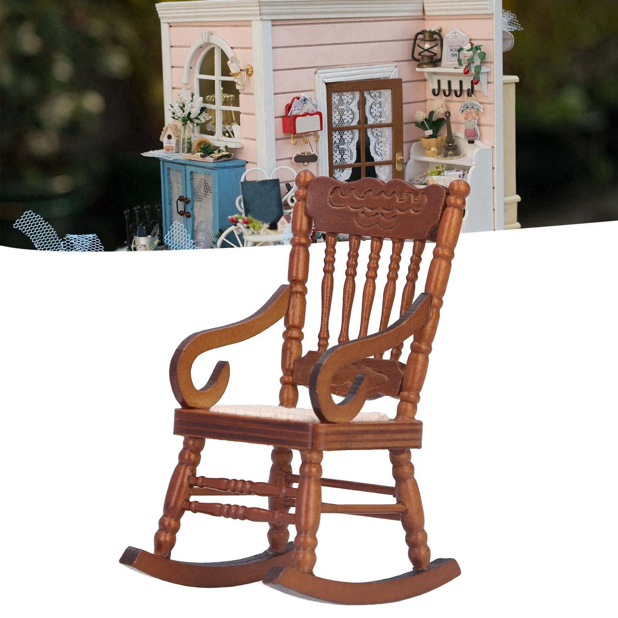 Dollhouse Miniature Chair Exquisite Details Bright Color Miniature Dollhouse Wooden Furniture for 1:12 DollhouseBrown