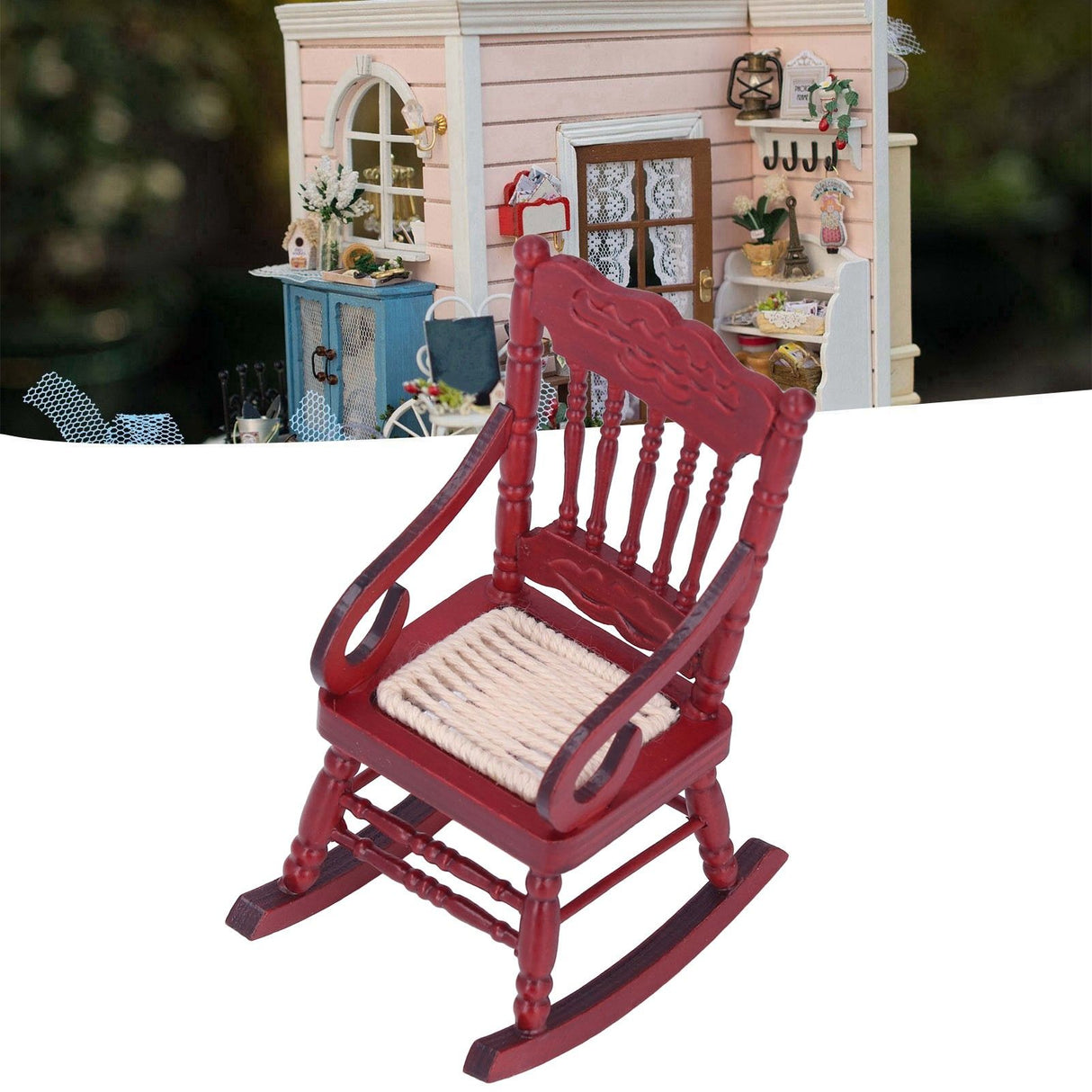 Dollhouse Miniature Chair Exquisite Details Bright Color Miniature Dollhouse Wooden Furniture for 1:12 DollhouseMahogany Color