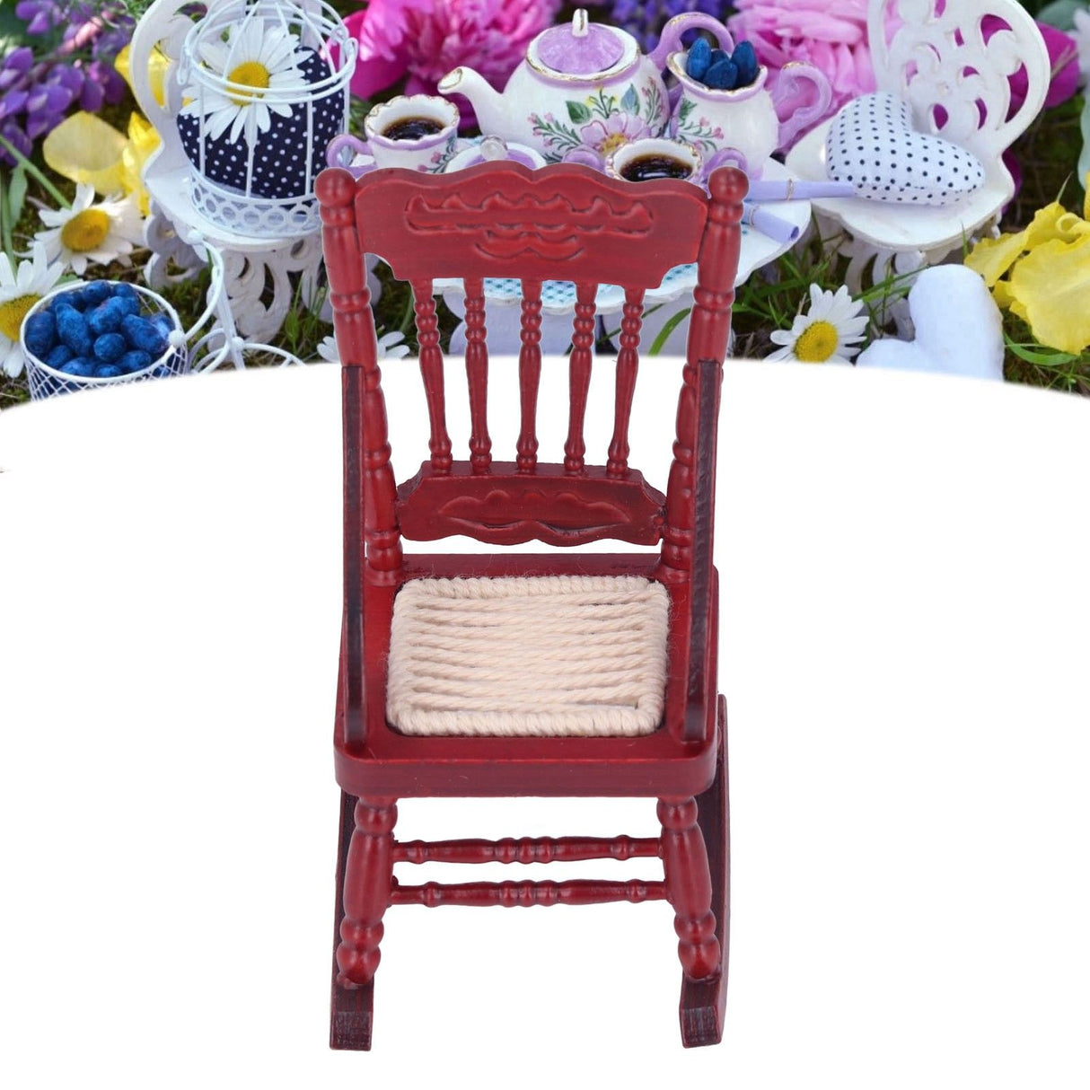 Dollhouse Miniature Chair Exquisite Details Bright Color Miniature Dollhouse Wooden Furniture for 1:12 DollhouseMahogany Color