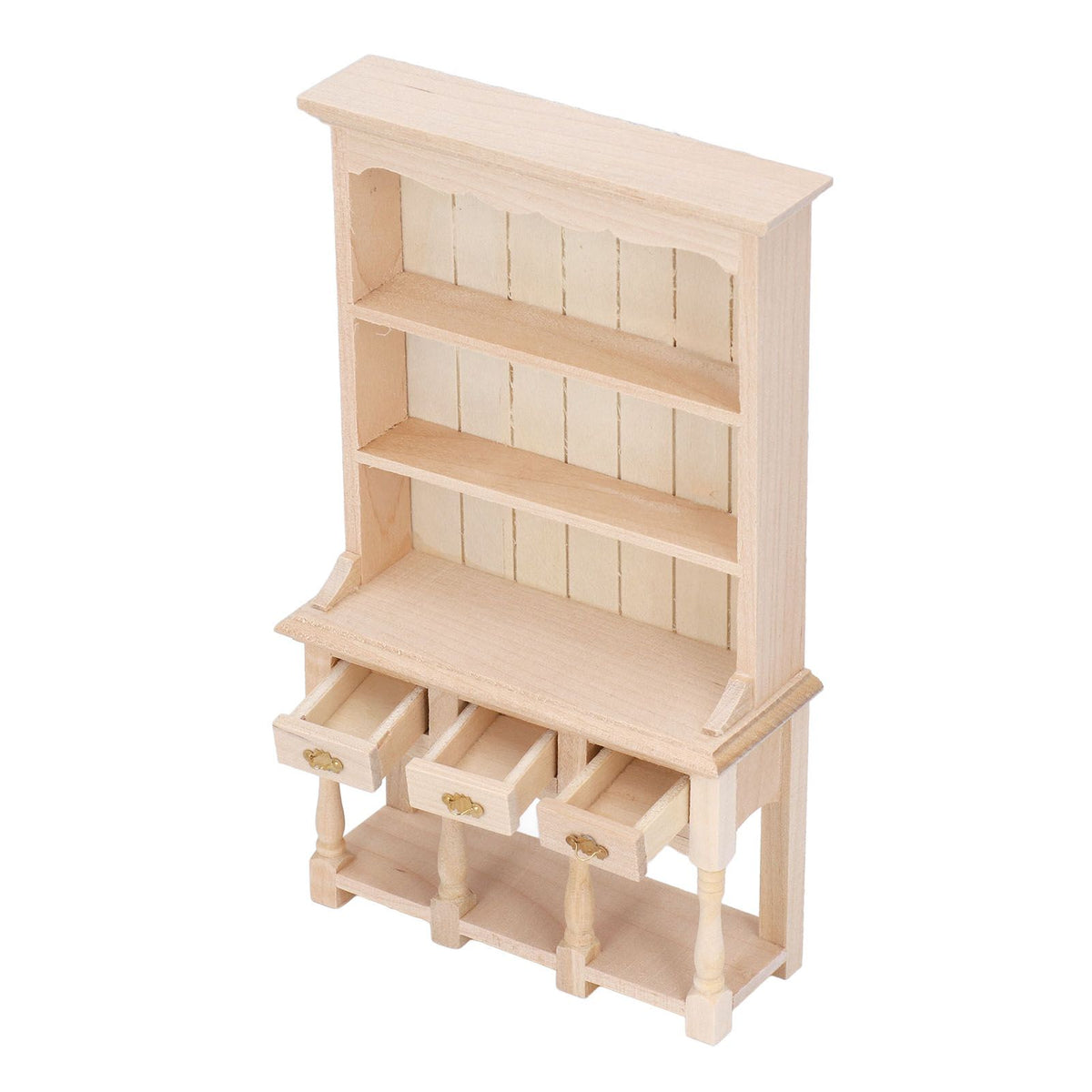 Dollhouse Bookshelf 1/12 Scale 3 Layer Drawer Design Classic Pure Colors DIY Coloring Miniature Bookcase for Gift