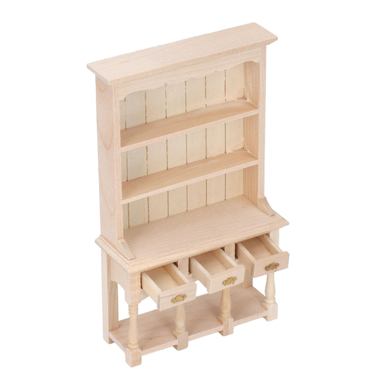 Dollhouse Bookshelf 1/12 Scale 3 Layer Drawer Design Classic Pure Colors DIY Coloring Miniature Bookcase for Gift
