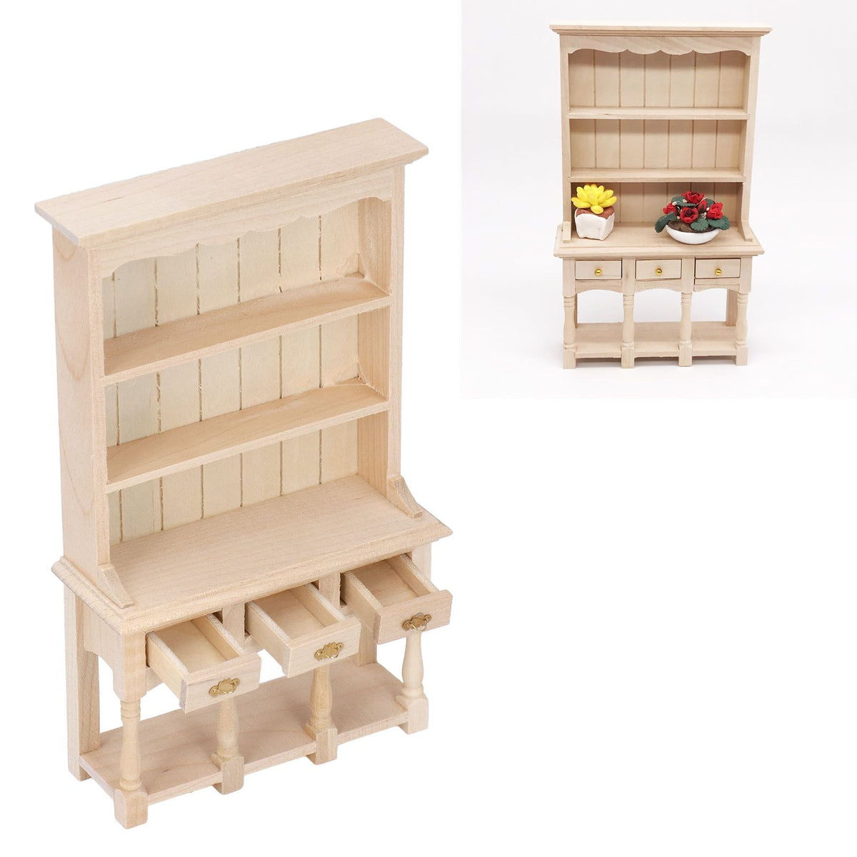 Dollhouse Bookshelf 1/12 Scale 3 Layer Drawer Design Classic Pure Colors DIY Coloring Miniature Bookcase for Gift