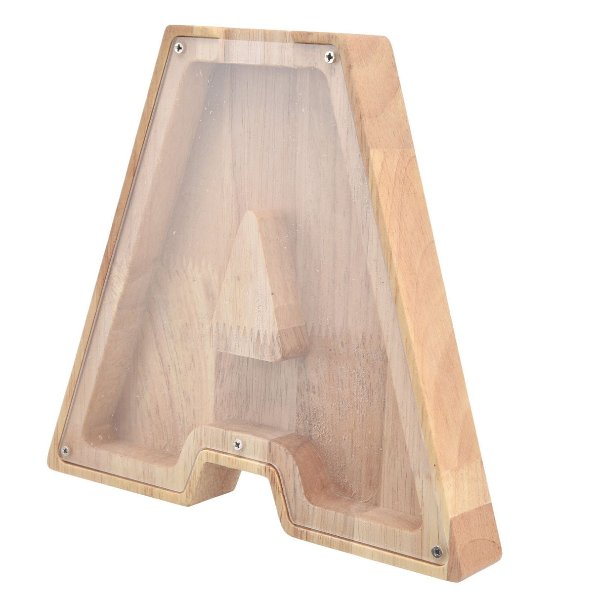Wooden Bank DIY Making Birch Wood Plastic Material Letter A Shape Transparent Appearance Decorative Change Bank for Kid