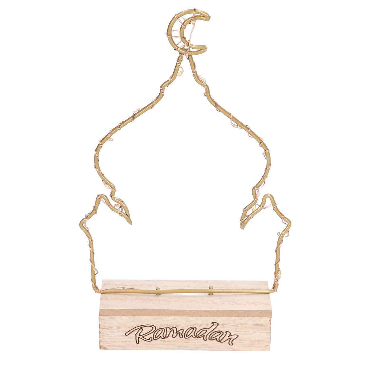 LED Ramadan Ornament Wooden Muslin Ramadan Crafts Light Festival Decoration for Household
