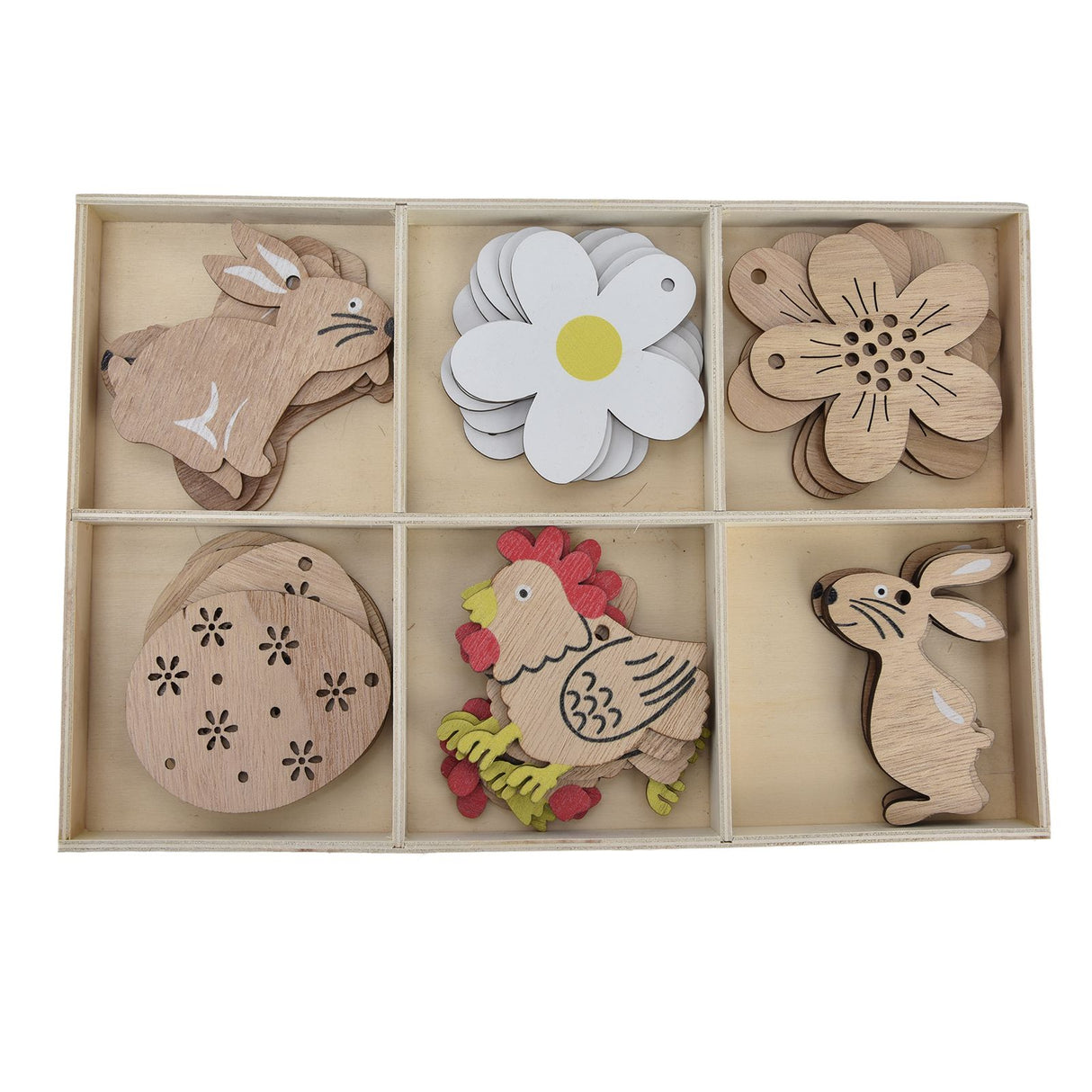 30Pcs Wooden Easter Pendant Bunny Flower Chicken Eggs Durable Wood Eye Catching Wooden Cutouts for DIY Decoration