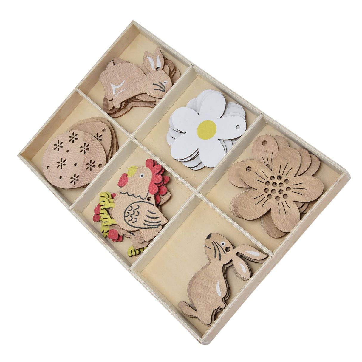 30Pcs Wooden Easter Pendant Bunny Flower Chicken Eggs Durable Wood Eye Catching Wooden Cutouts for DIY Decoration