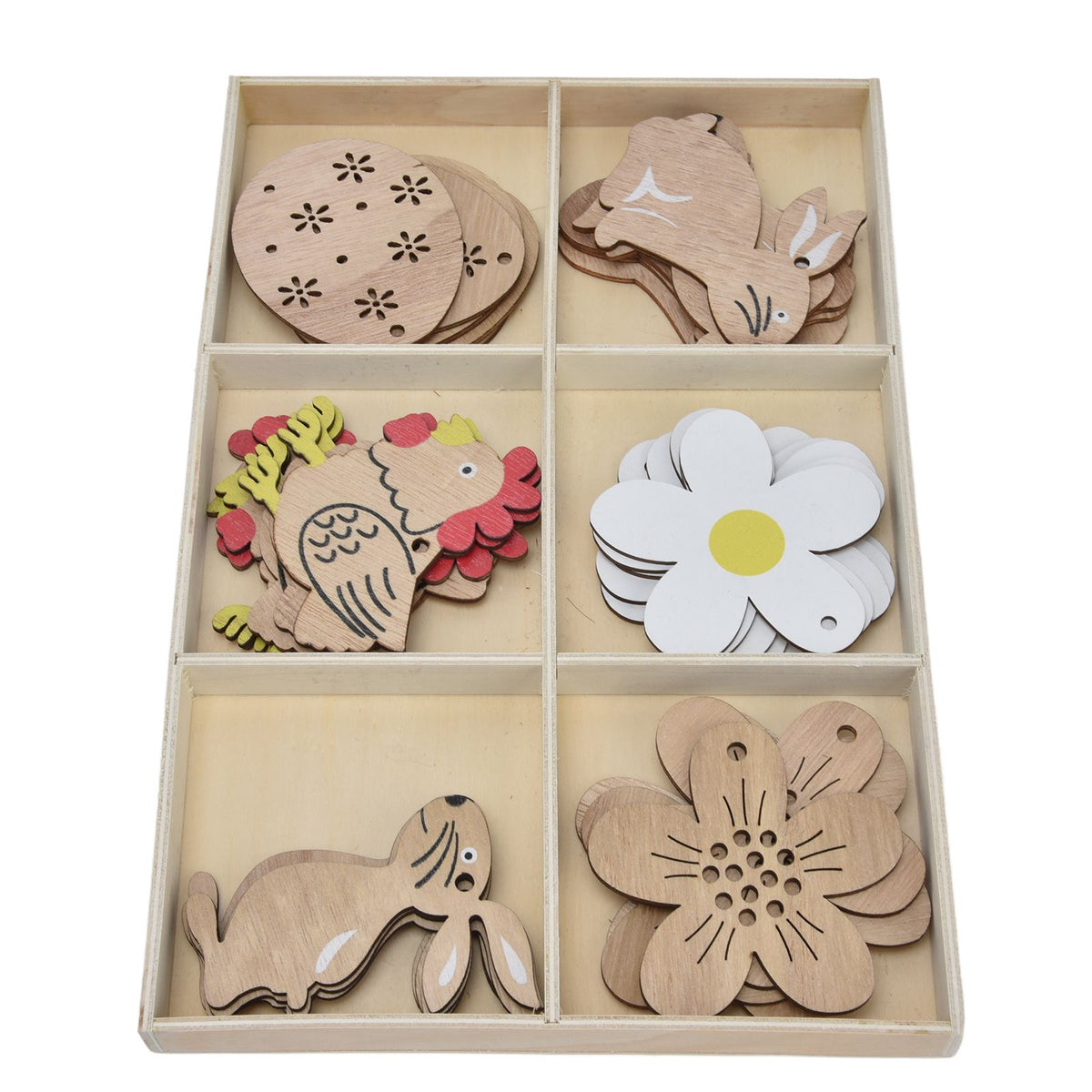 30Pcs Wooden Easter Pendant Bunny Flower Chicken Eggs Durable Wood Eye Catching Wooden Cutouts for DIY Decoration