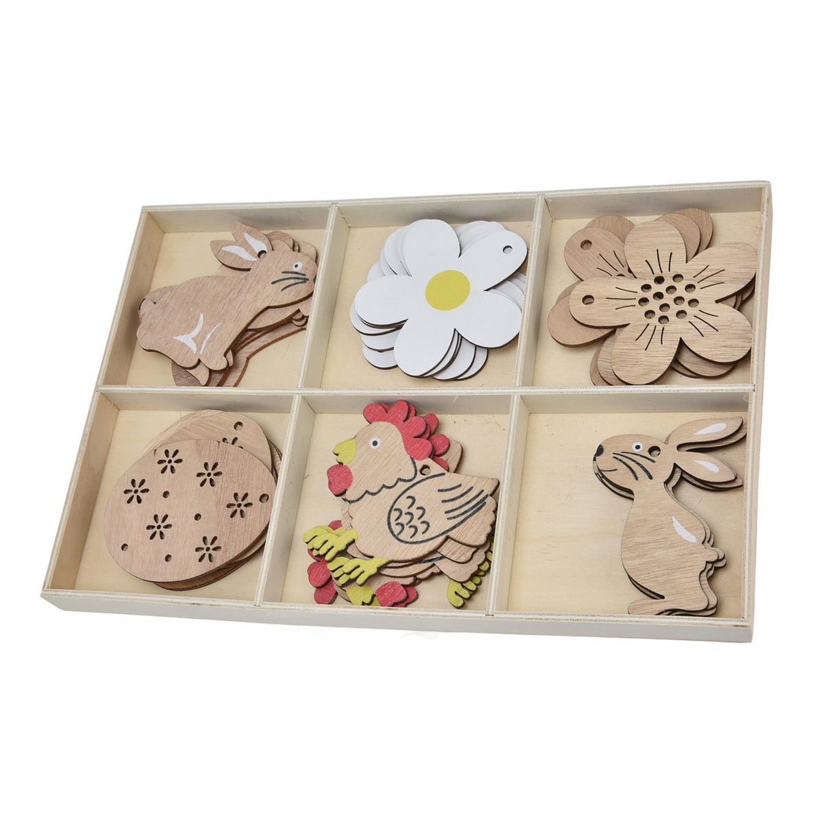 30Pcs Wooden Easter Pendant Bunny Flower Chicken Eggs Durable Wood Eye Catching Wooden Cutouts for DIY Decoration