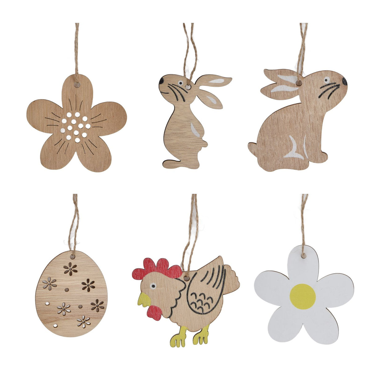 30Pcs Wooden Easter Pendant Bunny Flower Chicken Eggs Durable Wood Eye Catching Wooden Cutouts for DIY Decoration