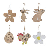 30Pcs Wooden Easter Pendant Bunny Flower Chicken Eggs Durable Wood Eye Catching Wooden Cutouts for DIY Decoration