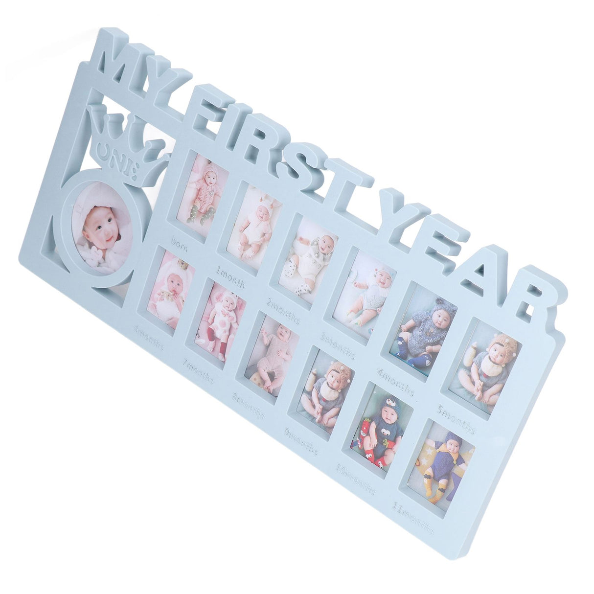 Newborn Photo Frame Durable Polished 12 Small Picture Frames Record Baby's Monthly Growth Baby Photo Frame for GiftBlue