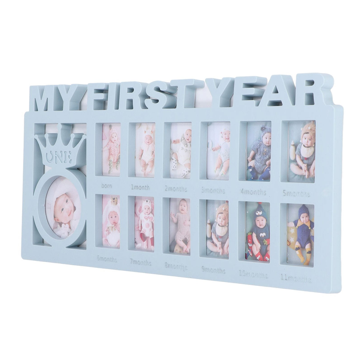 Newborn Photo Frame Durable Polished 12 Small Picture Frames Record Baby's Monthly Growth Baby Photo Frame for GiftBlue