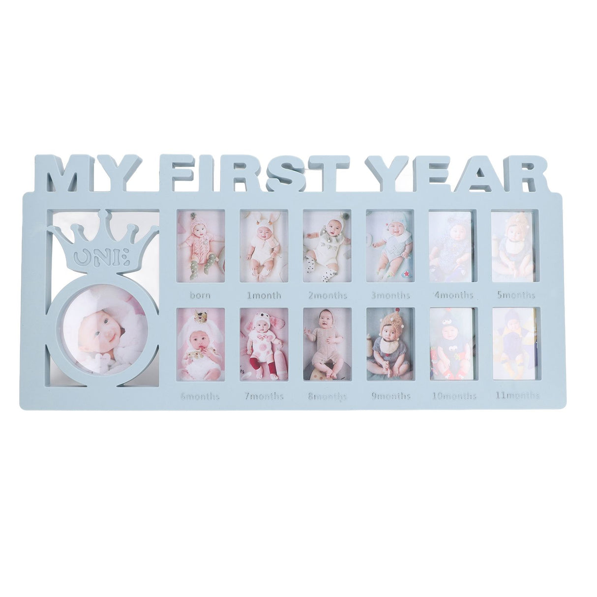 Newborn Photo Frame Durable Polished 12 Small Picture Frames Record Baby's Monthly Growth Baby Photo Frame for GiftBlue