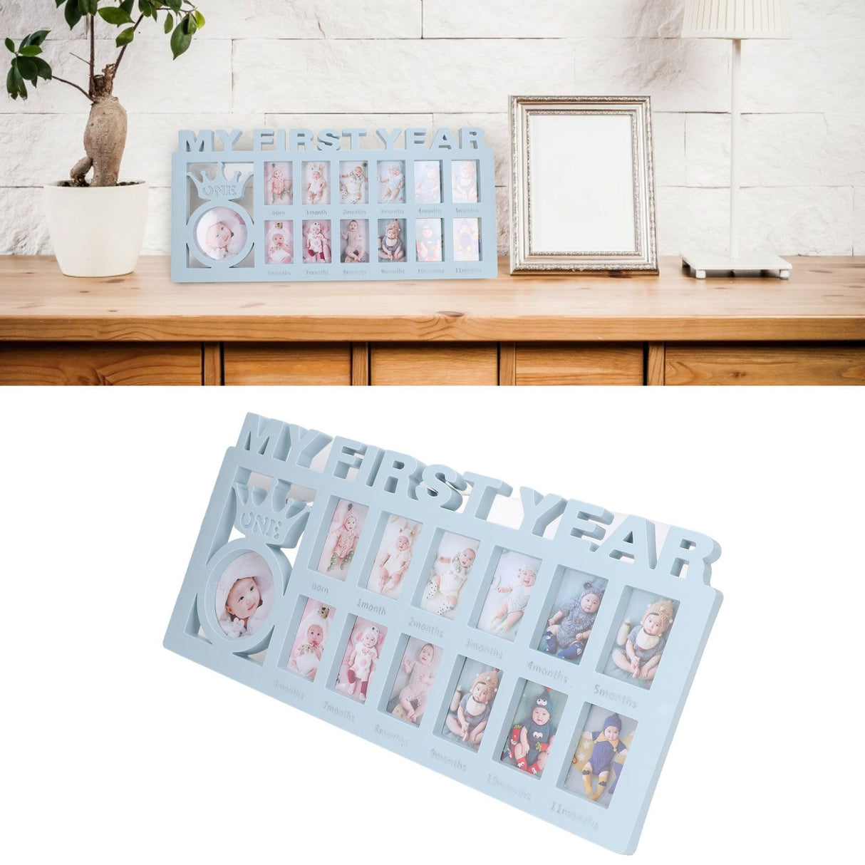 Newborn Photo Frame Durable Polished 12 Small Picture Frames Record Baby's Monthly Growth Baby Photo Frame for GiftBlue