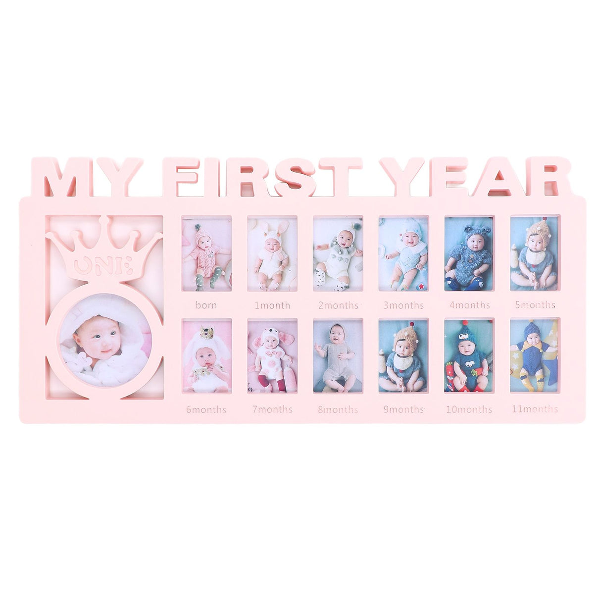 Newborn Photo Frame Durable Polished 12 Small Picture Frames Record Baby's Monthly Growth Baby Photo Frame for GiftPink