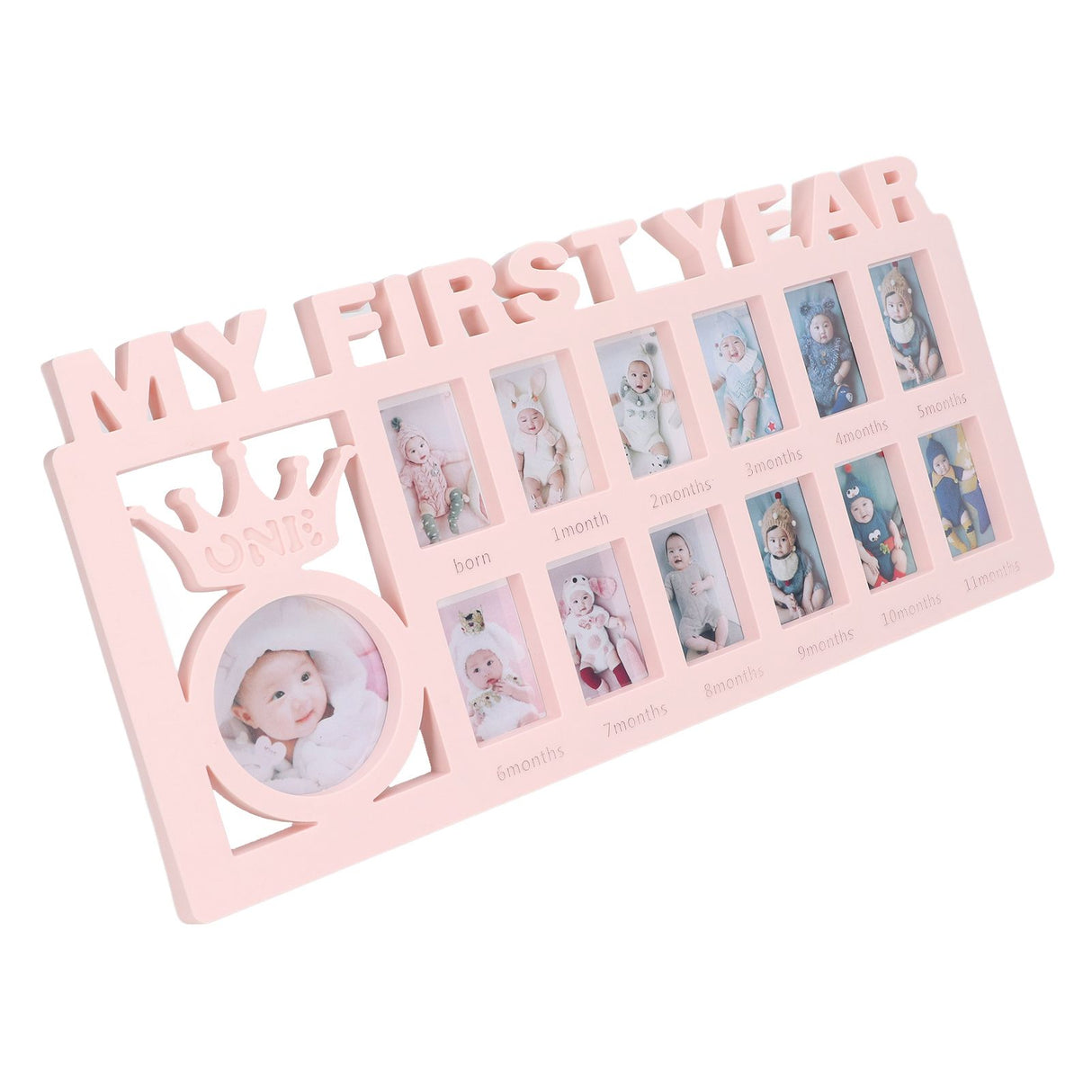 Newborn Photo Frame Durable Polished 12 Small Picture Frames Record Baby's Monthly Growth Baby Photo Frame for GiftPink