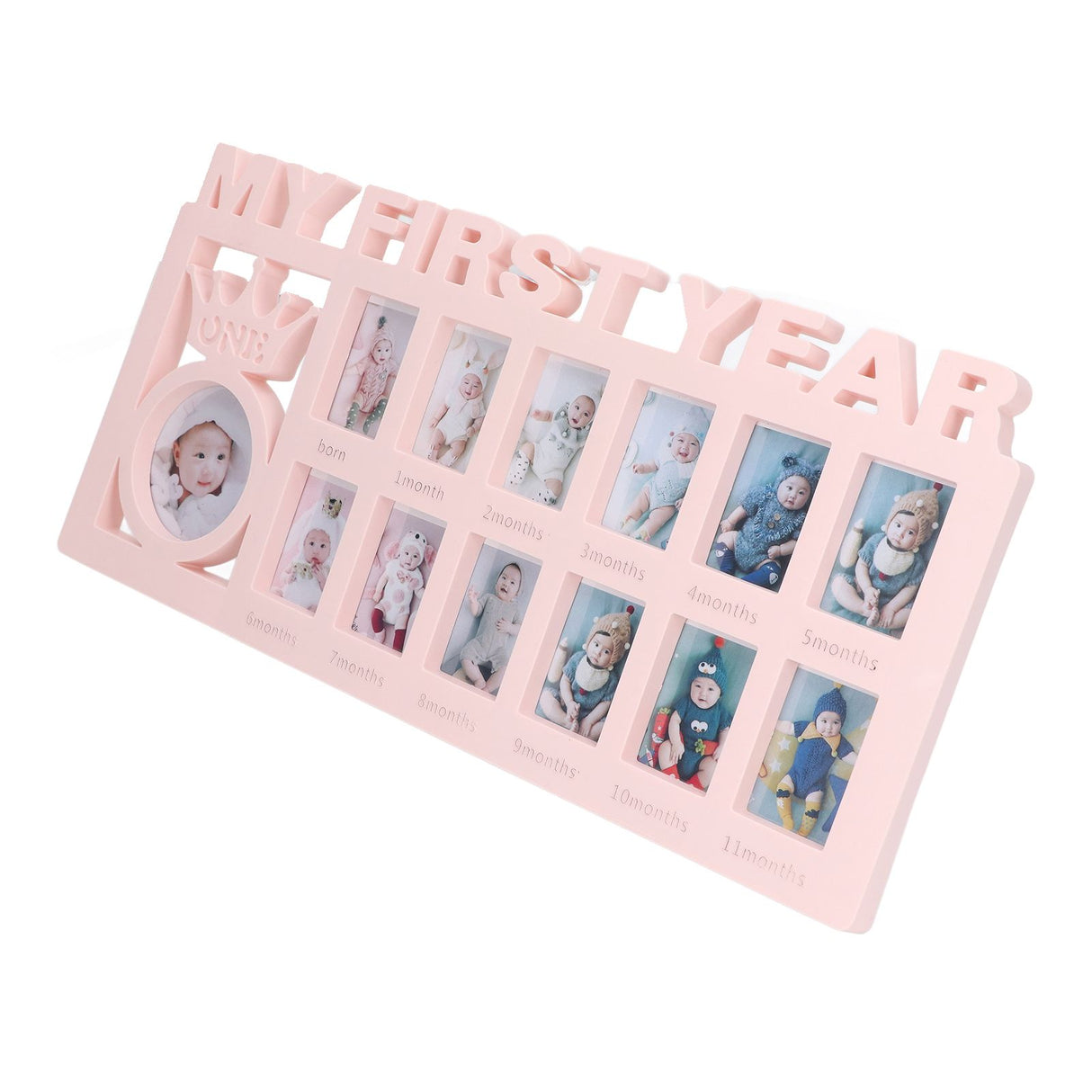 Newborn Photo Frame Durable Polished 12 Small Picture Frames Record Baby's Monthly Growth Baby Photo Frame for GiftPink