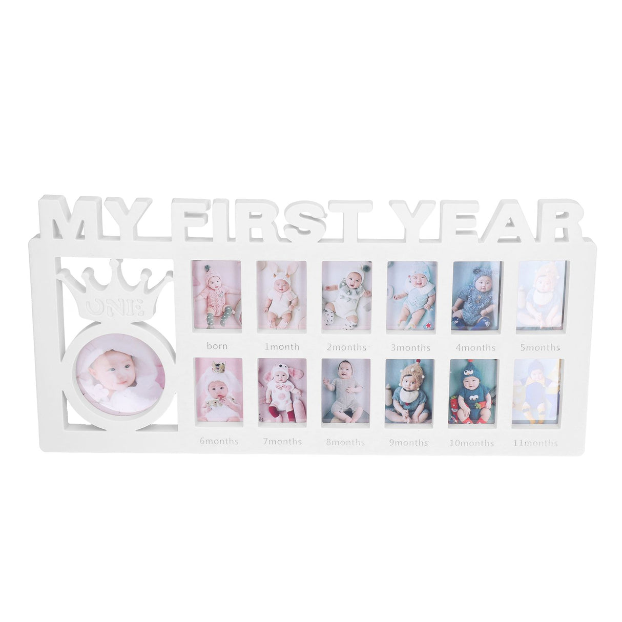 Newborn Photo Frame Durable Polished 12 Small Picture Frames Record Baby's Monthly Growth Baby Photo Frame for GiftWhite