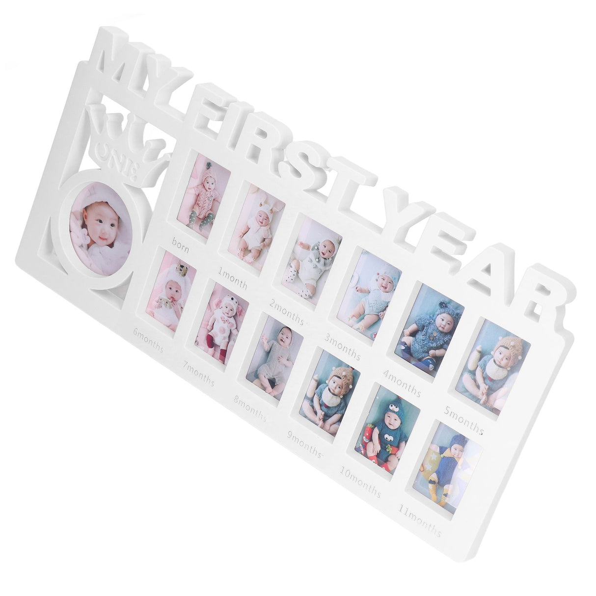 Newborn Photo Frame Durable Polished 12 Small Picture Frames Record Baby's Monthly Growth Baby Photo Frame for GiftWhite