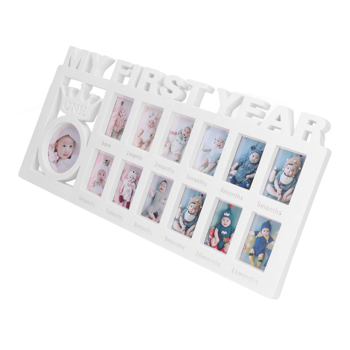 Newborn Photo Frame Durable Polished 12 Small Picture Frames Record Baby's Monthly Growth Baby Photo Frame for GiftWhite