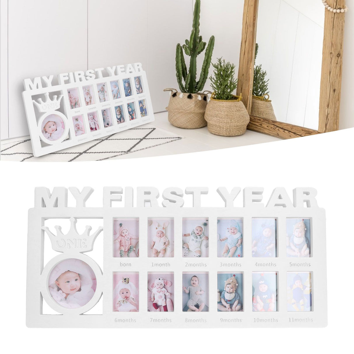 Newborn Photo Frame Durable Polished 12 Small Picture Frames Record Baby's Monthly Growth Baby Photo Frame for GiftWhite