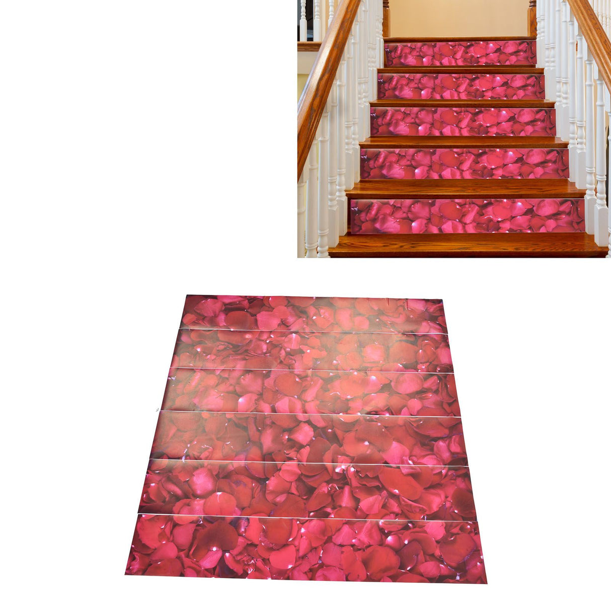 6PCS 100x18cm 3D Stair Sticker Rose Flower Self Adhesive Wall Sticker Waterproof Tile Stair Sticker for Valentine's Day