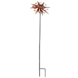 Sun Windmill Iron Weather Resistant Decorative Flower Wind Spinner with Ground Stake for Patio Yard Garden - Front View