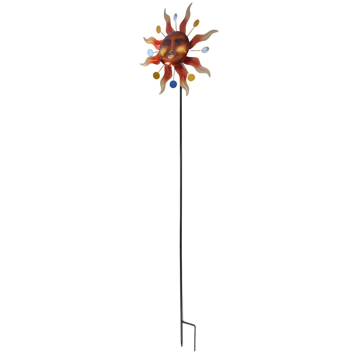 Sun Windmill Iron Weather Resistant Decorative Flower Wind Spinner with Ground Stake for Patio Yard Garden